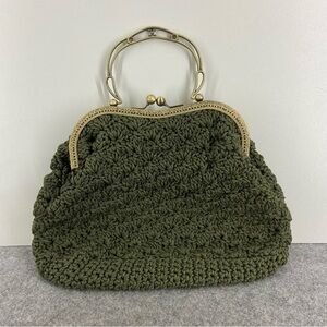 Handmade Hunter Green Crochet Purse Hand Bag With Gold Hardware